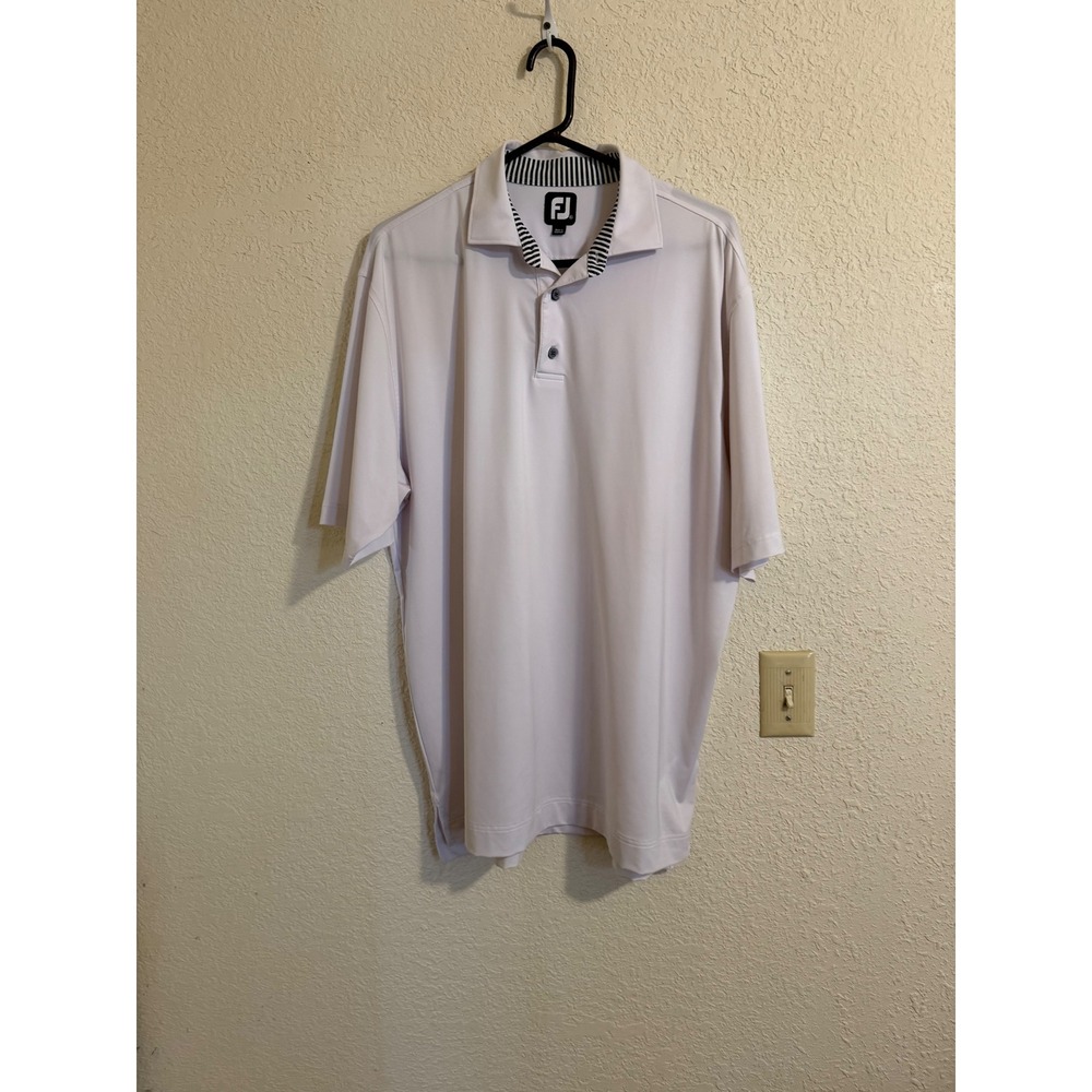 FootJoy ProDry Golf Polo Shirt Mens XL White Striped Collar Short Sleeve Stretch